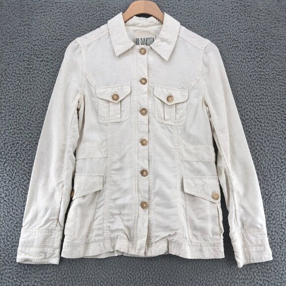 BB Dakota Jacket Womens Small Ivory Linen Blend Utility Safari Pockets Collared - Picture 1 of 10